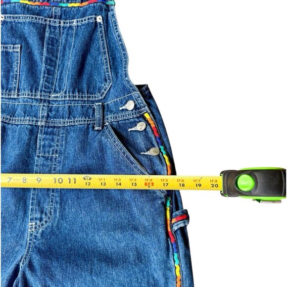 Vintage Limited Too 90s Denim Overalls Juniors 3 Blue Rainbow Trim Y2K Grunge - Picture 10 of 10